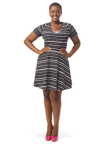 Short Sleeve Striped A-Line Dress