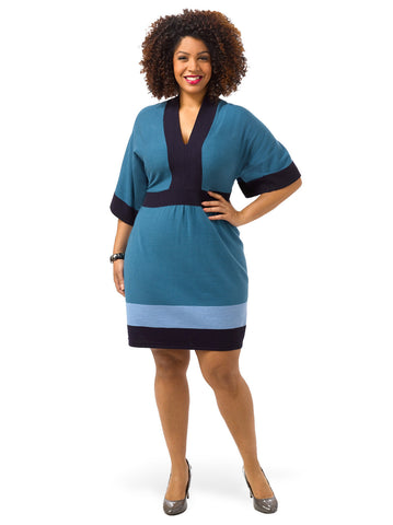 Dolman Sleeve Colorblocked Sweater Dress