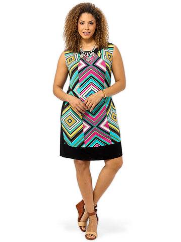 Cap Sleeve Geo Print Shift Dress