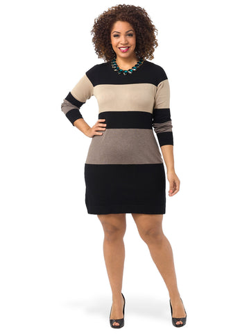 Long Sleeve Colorblock Sweater Dress