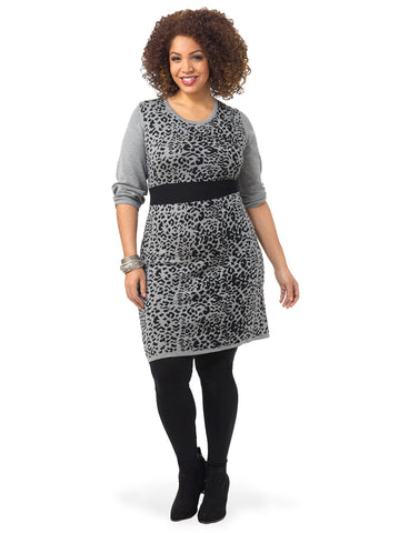 Long Sleeve Leopard Print Sweater Dress