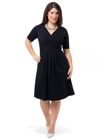 Elbow Sleeve Fit & Flare Dress In Black