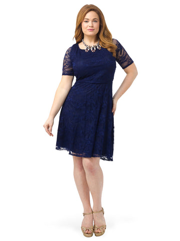 Short-Sleeve Lace A-Line Dress