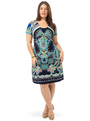 Short-Sleeve Paisley Printed Dress