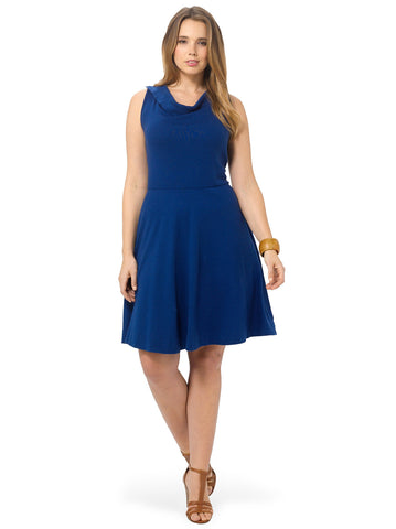 Cotton Knit Fold Over Sleeveless Dress In Blue