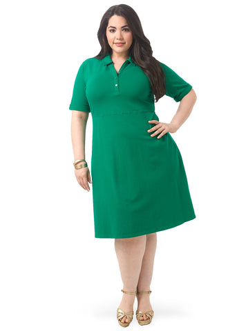 Fit & Flare Polo Dress In Green
