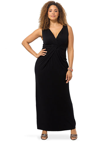Black Jersey Maxi Dress With Twisted Front