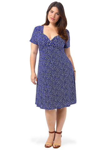 Knot Front Dress In Blue Polka Dot
