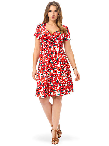 Knot Front Dress In Poppy Print