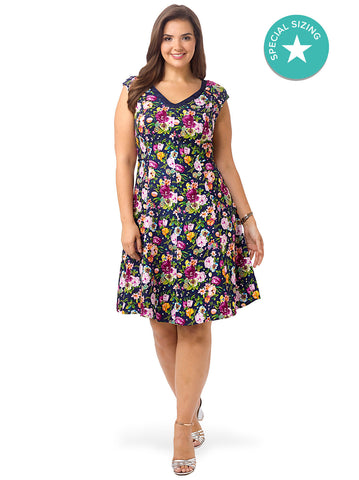 Cap Sleeve Floral Fit & Flare Dress
