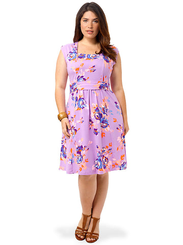 Square Neck Dress In Lilac Floral