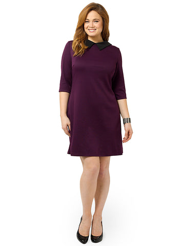 Collared Shift Dress In Eggplant