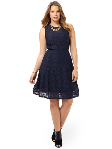 Milan Navy Lace Fit & Flare Dress