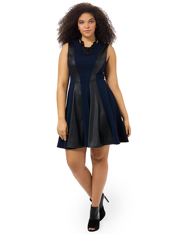 Sleeveless Fit & Flare Dress With Contrast Panels