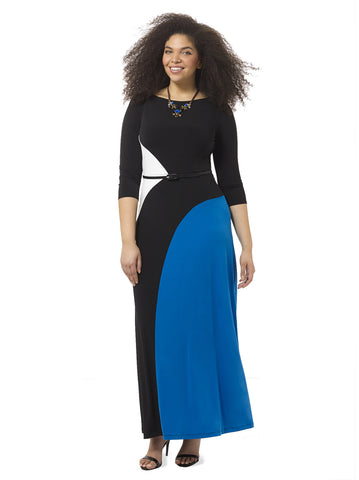 Colorblock Belted Maxi Dress