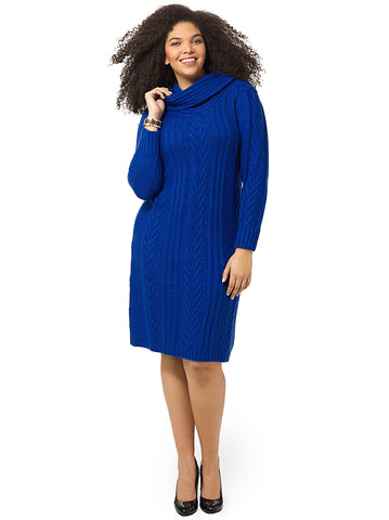 Cable-Knit Sweater Dress In Royal Blue