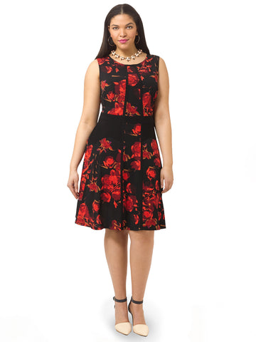 Sleeveless Dress In Abstract Rose Print