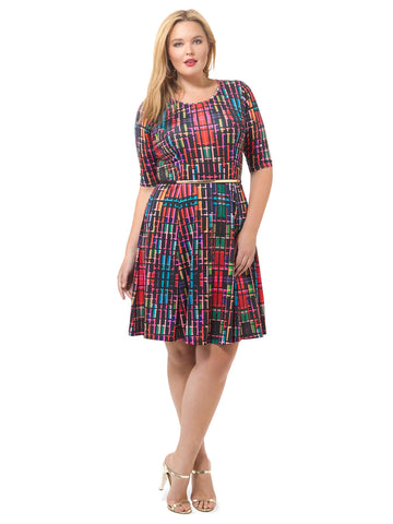 Colorfully Pixelated Fit & Flare Dress