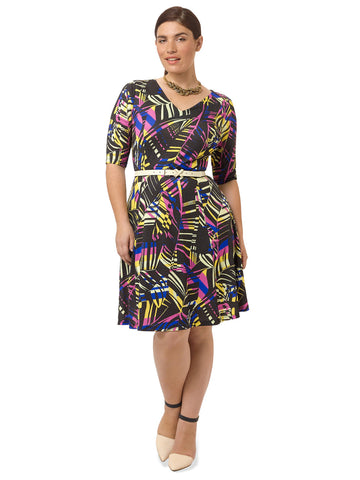 Abstract Palm Fit & Flare Dress