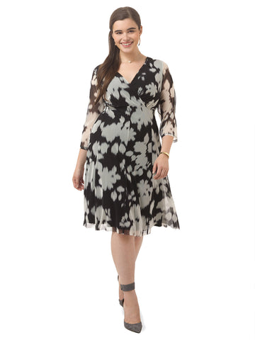 Fit & Flare Dress In Black & Gray Abstract