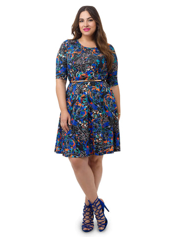 Stained Glass Printed Fit & Flare Dress