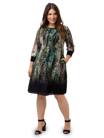 Digital Forest Print Fit and Flare Dress