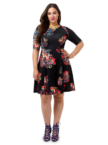 Geo-Floral Fit & Flare Dress