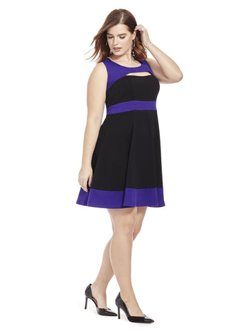 Colorblocked Peekaboo Dress In Purple And Black