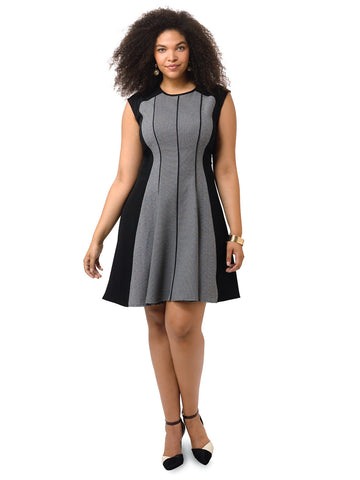 Fit & Flare Dress In Gray Colorblock