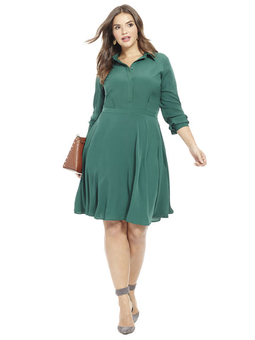 Fit & Flare Shirt Dress In Jungle Green