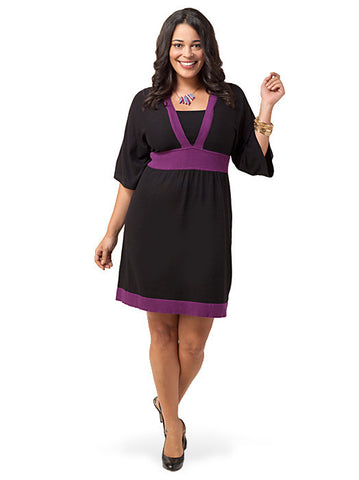 Butterfly-Sleeve Colorblock Empire Dress