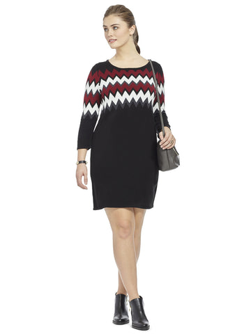 Sweater Dress In Red & Ivory Chevron