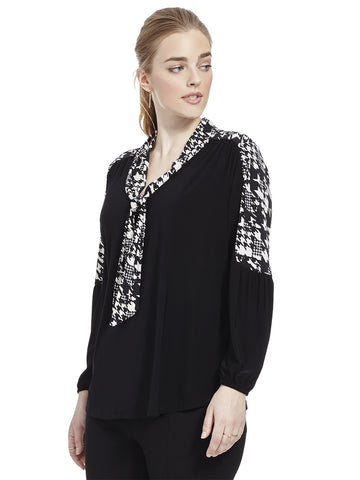 Front Tie Blouse in Houndstooth Print
