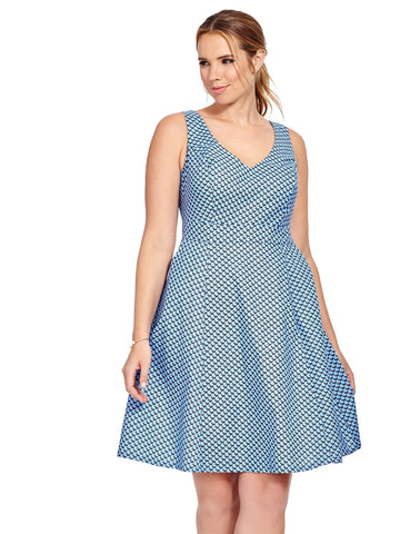 Angelina Dress In Blue Scotty Houndstooth