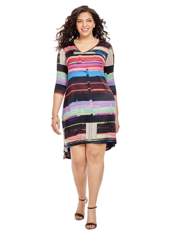 Multi-Colored Abstract Printed Hi-Lo Dress